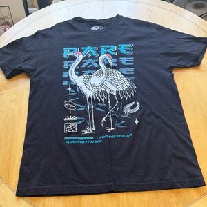 Men's Black Graphic Tee with Crane Design